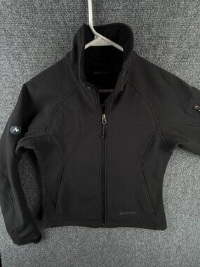 Marmot Jacket Women Small Fleece Lined Black Full Zip Pockets Logo Water Resist